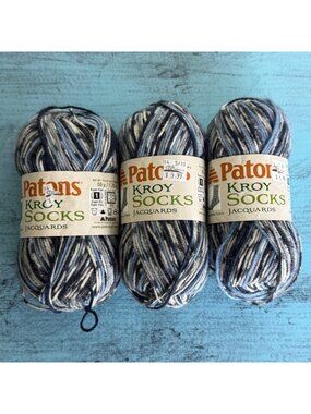 3x Patons Kroy Socks Yarn Denim Jacquard 75% Wool 25% Nylon 166 Yards Each